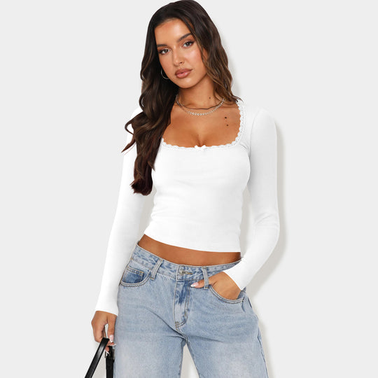Damen Langarmshirt mit eleganter Rüsche und körpernaher Passform EB