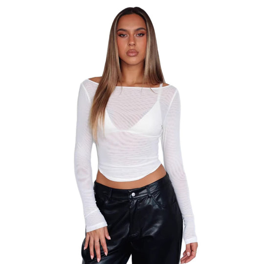 Damen Langarmshirt mit transparenten Details und schmalem Schnitt EB