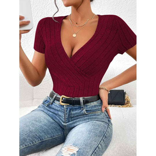 Damen Wickelbody mit dekorativem Streifenmuster EB