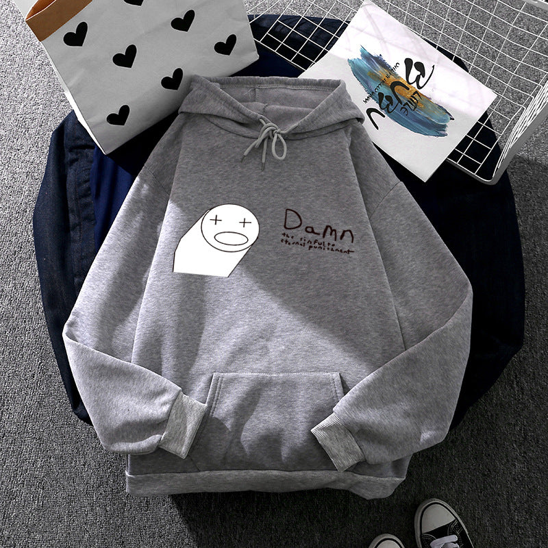 Damen nan Kapuzenpullover mit minimalistischer Grafik, lockerer Oversize-Passform und Kängurutasche EB