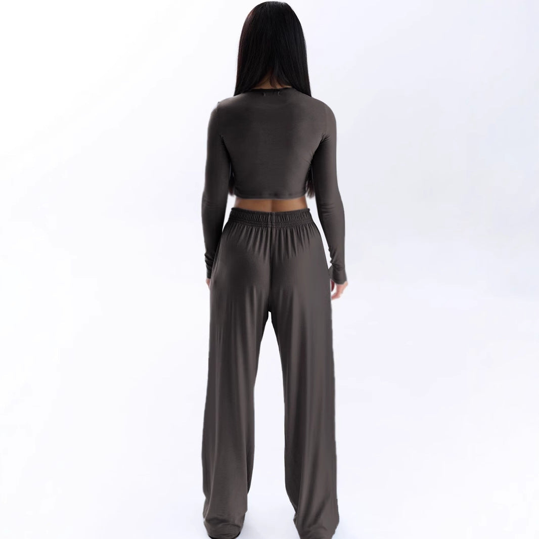 Damen Elegantes Zweiteiliges Set mit cropped Oberteil und weiten Hosen EB