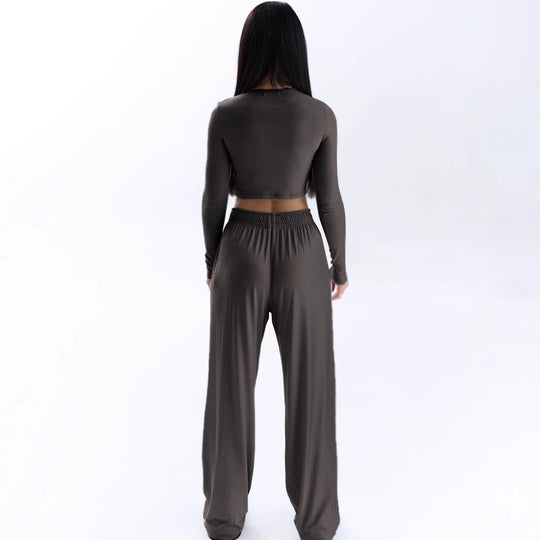 Damen Elegantes Zweiteiliges Set mit cropped Oberteil und weiten Hosen EB