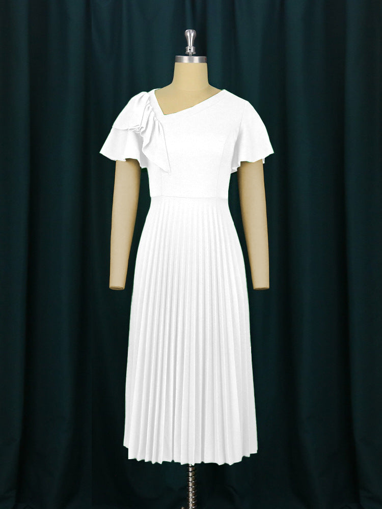 Damen elegantes Plisseekleid mit asymmetrischem Rüschen-Detail EB