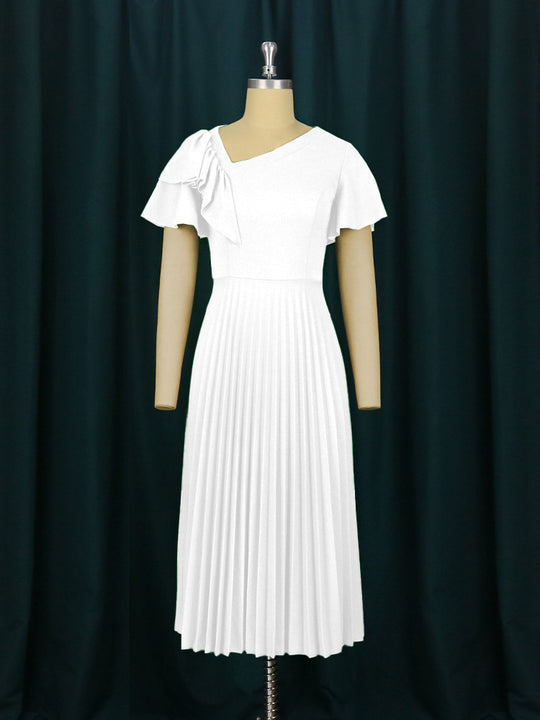 Damen elegantes Plisseekleid mit asymmetrischem Rüschen-Detail EB