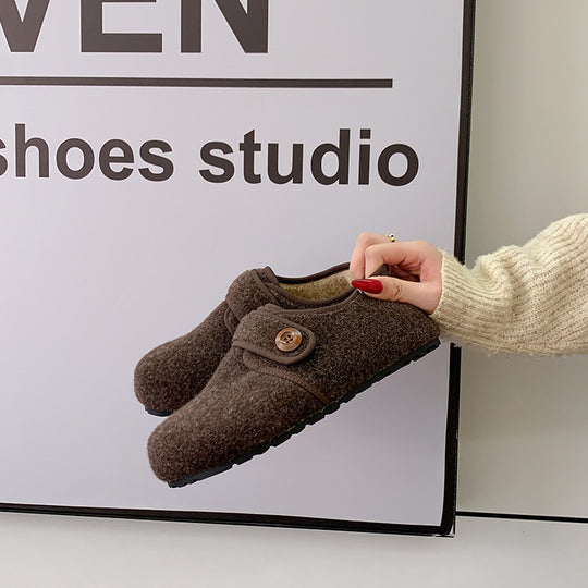 Damen Fleece Clogs mit praktischem Knopfverschluss und rutschfester Sohle EB