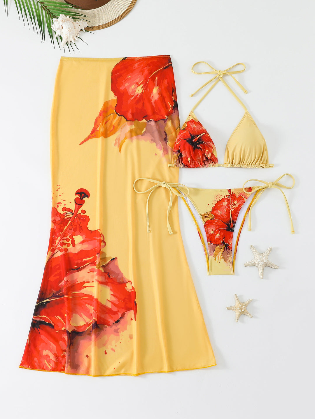 Damen Strandkleid mit blühendem Bikini-Set EB