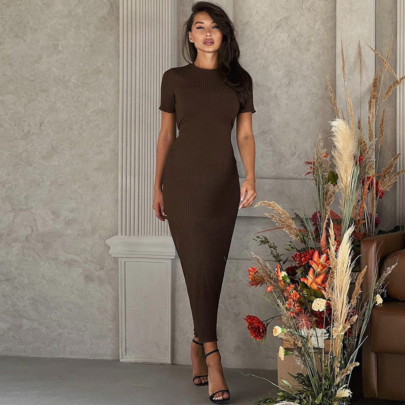 Damen Elegantes figurbetontes Maxikleid mit kurzem Ärmelschnitt EB