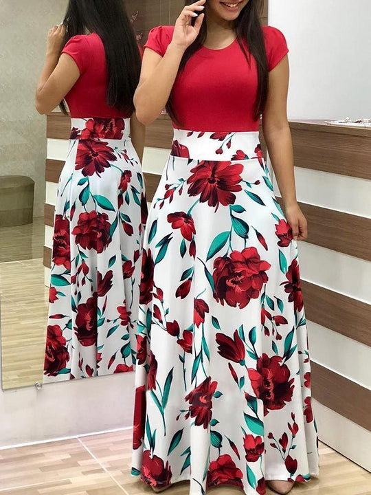 Damen Elegantes Maxikleid mit grafischem Druck und flexiblem Bund EB