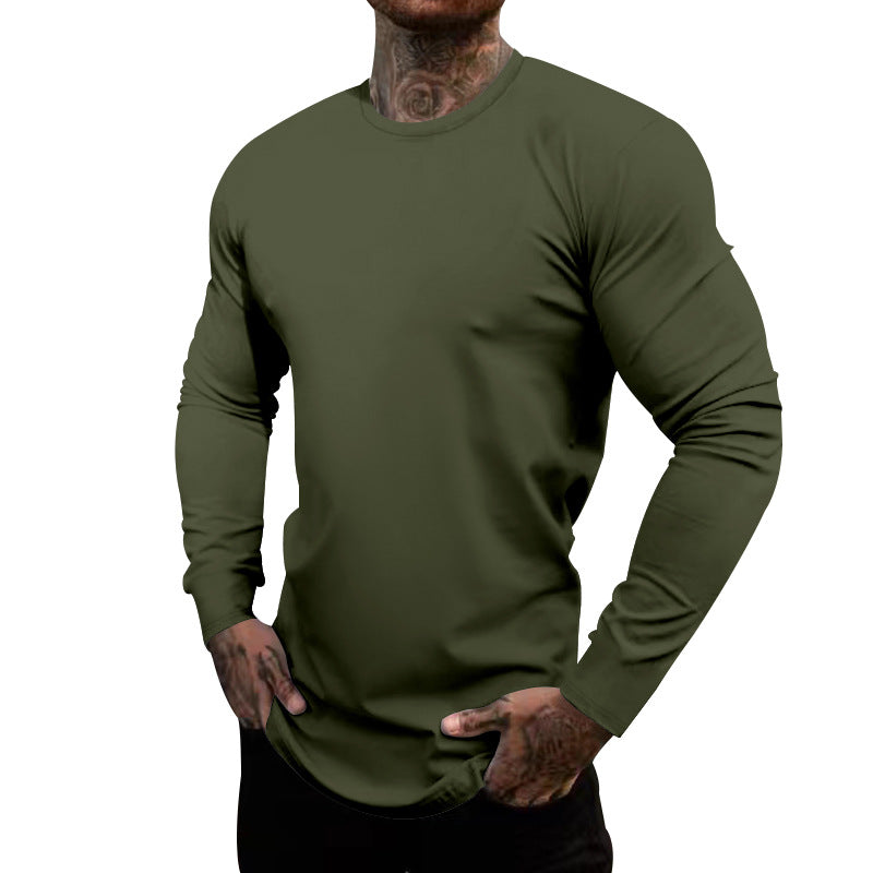 Herren nan figurbetontes Langarmshirt mit Rundhalsausschnitt, elastischem Baumwollstretch und verlängertem Saum EB