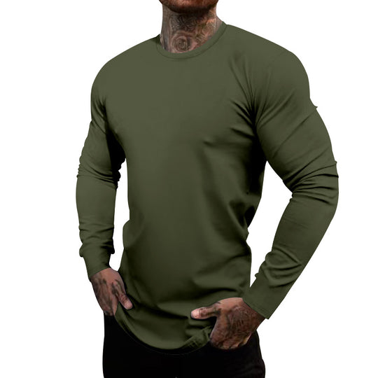 Herren nan figurbetontes Langarmshirt mit Rundhalsausschnitt, elastischem Baumwollstretch und verlängertem Saum EB
