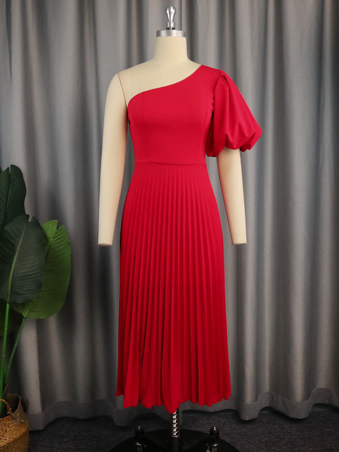 Damen Elegantes asymmetrisches Faltenkleid EB