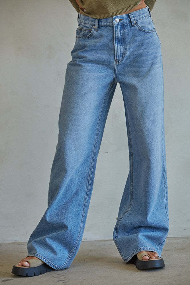 Damen Weit geschnittene Jeans im Vintage-Stil mit hohem Bund und eleganten Nähten EB