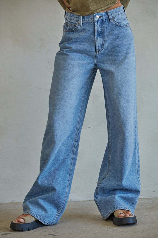 Damen Weit geschnittene Jeans im Vintage-Stil mit hohem Bund und eleganten Nähten EB