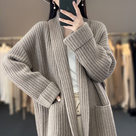 Damen Gemütlicher Strickcardigan mit tiefen Taschen EB