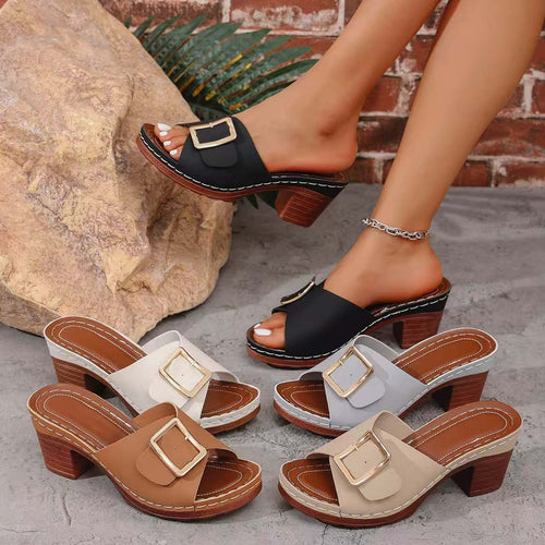 Damen Wedge-Pantoletten mit eleganter Schnallenverzierung EB