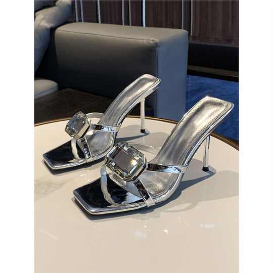 Damen elegante Slipper mit funkelndem Schmuckdetail EB