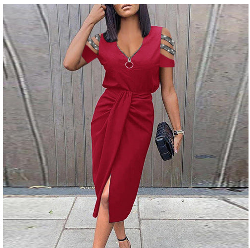 Damen Maxi Kleid mit schickem V-Ausschnitt und eleganten Schulterdetails EB