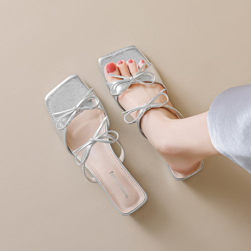 Damen elegante Slingback-Sandalen mit dekorativem Schleifenakzent EB