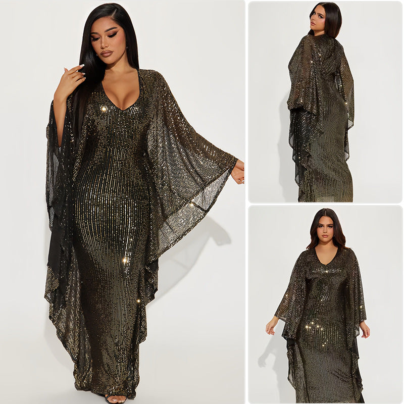 Damen Glamouröses Abendkleid mit funkelnden Pailletten und weitem Saum EB