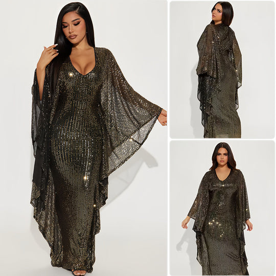 Damen Glamouröses Abendkleid mit funkelnden Pailletten und weitem Saum EB