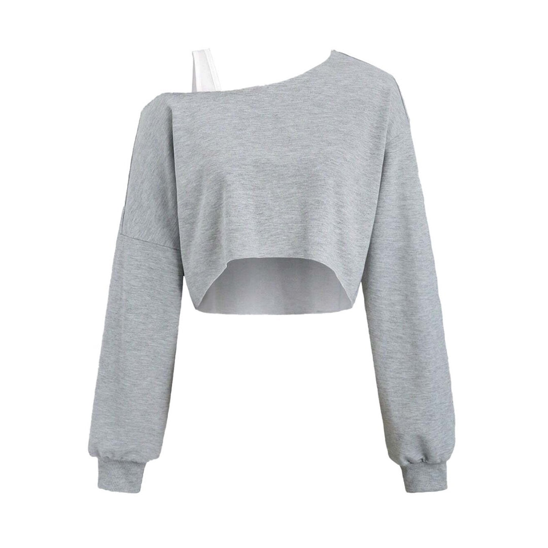 Damen cropped Off-Shoulder Sweatshirt mit einseitigem Träger, Ballonärmeln und Rippbündchen Eichborn Berlin