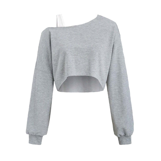 Damen cropped Off-Shoulder Sweatshirt mit einseitigem Träger, Ballonärmeln und Rippbündchen Eichborn Berlin