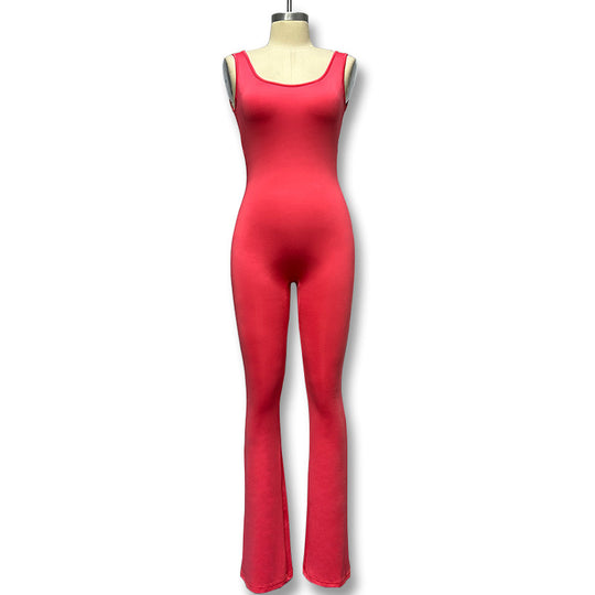 Damen Eleganter Jumpsuit mit figurbetonendem Schnitt und flared Beinen EB