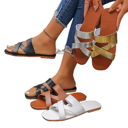 Damen geschlossene Riemensandalen mit überkreuztem Riemendesign EB
