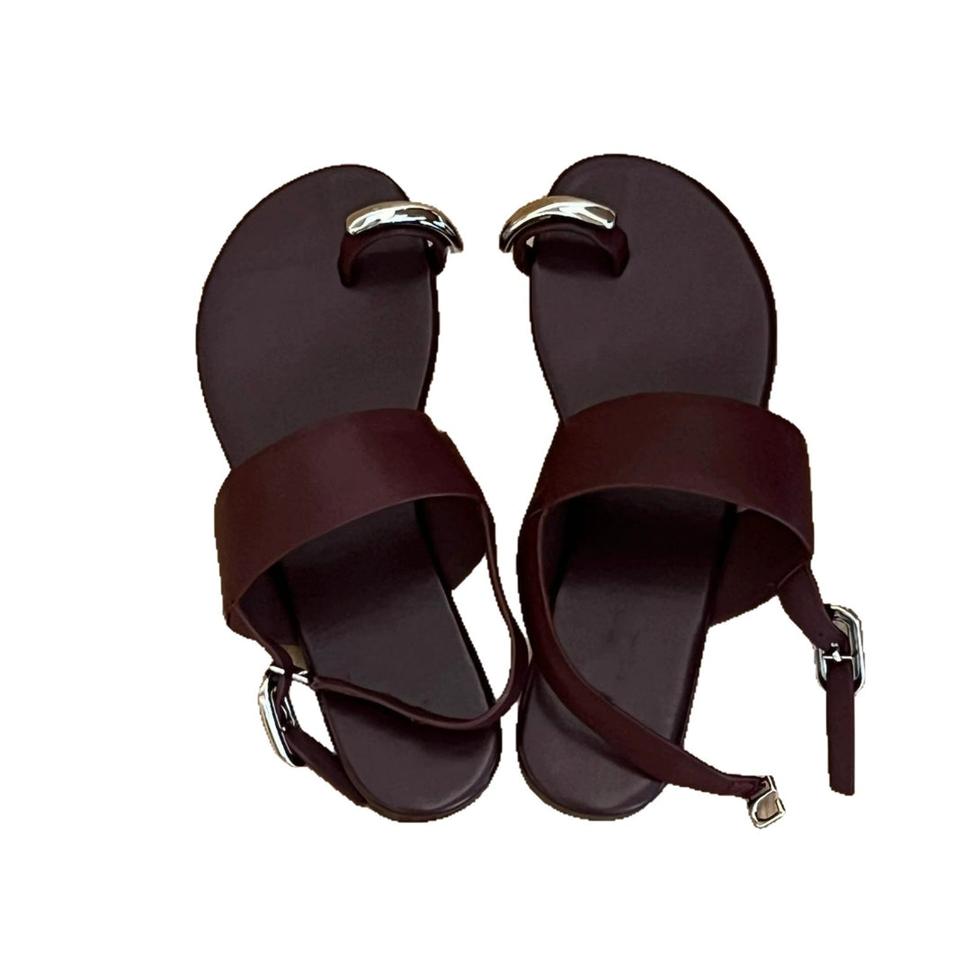 Damen elegante Zehentrenner-Sandalen mit modischen Riemen und metallic Akzent EB