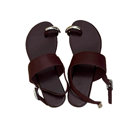 Damen elegante Zehentrenner-Sandalen mit modischen Riemen und metallic Akzent EB
