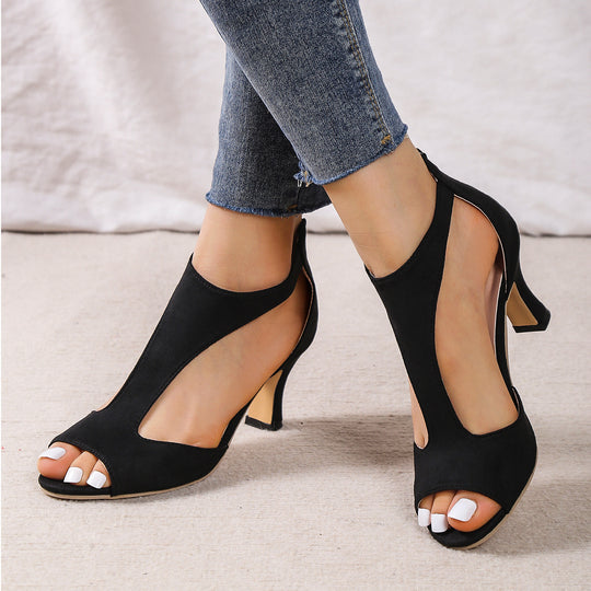 Damen Elegante Peeptoe-Absatzsandalen mit transparentem Design EB