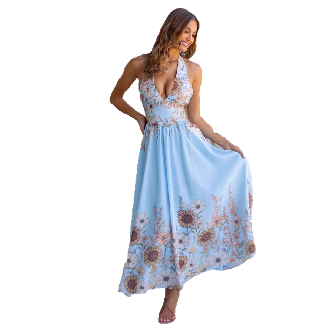 Damen Maxikleid mit tiefem V-Ausschnitt und floralem Print EB
