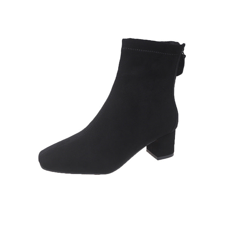 Damen elegante Stiefeletten mit blockiertem Absatz und feinem Wildlederfinish EB