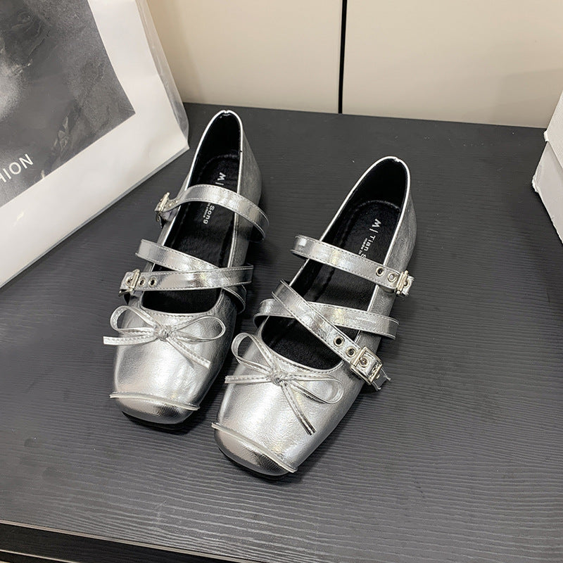 Damen Ballerinas mit verstellbarem Riemen und modischem Schleifendetail EB