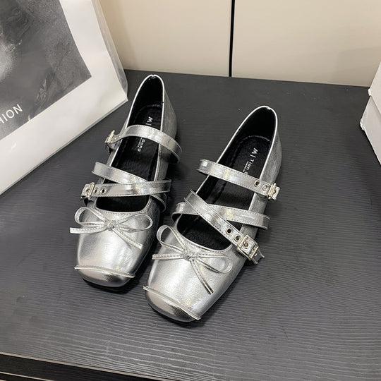 Damen Ballerinas mit verstellbarem Riemen und modischem Schleifendetail EB