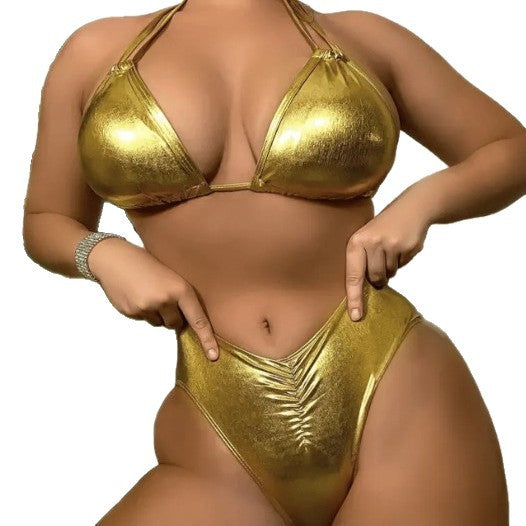 Damen Hochwertiger Triangel-Bikini mit metallischem Finish EB