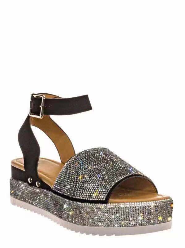 Damen Glamouröse Sandalen mit funkelndem Strass und hohem Plateau EB