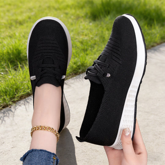 Damen nan leichter gestrickter Slip-On Freizeitschuh mit elastischem Einstieg, dekorativer Zier-Schnürung und dämpfender Leichtprofilsohle EB