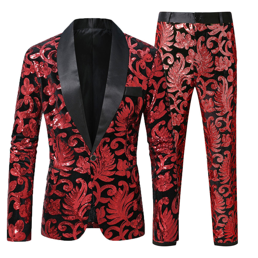 Herren glitzernder Smokinganzug mit floralen Paillettenmustern EB