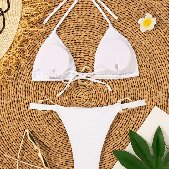 Damen Triangel-Bikini mit verstellbaren Trägern und dekorativen Schnallen EB