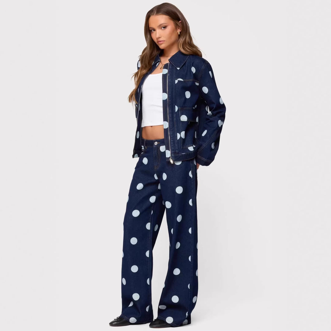 Damen Polka-Dot Denim-Set mit lässiger Schnittführung und angesagten Details EB