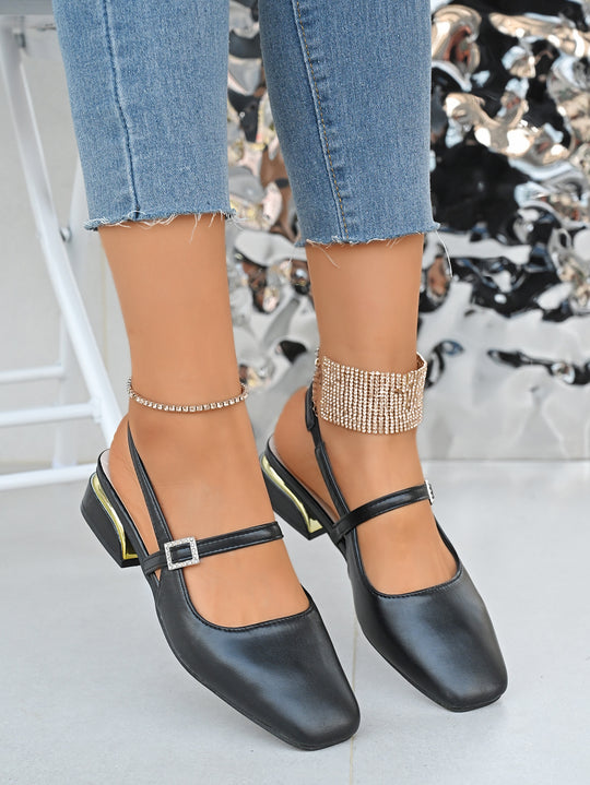 Damen Slingback-Ballerinas mit eleganter Schnallenverzierung und Komfortabsatz EB