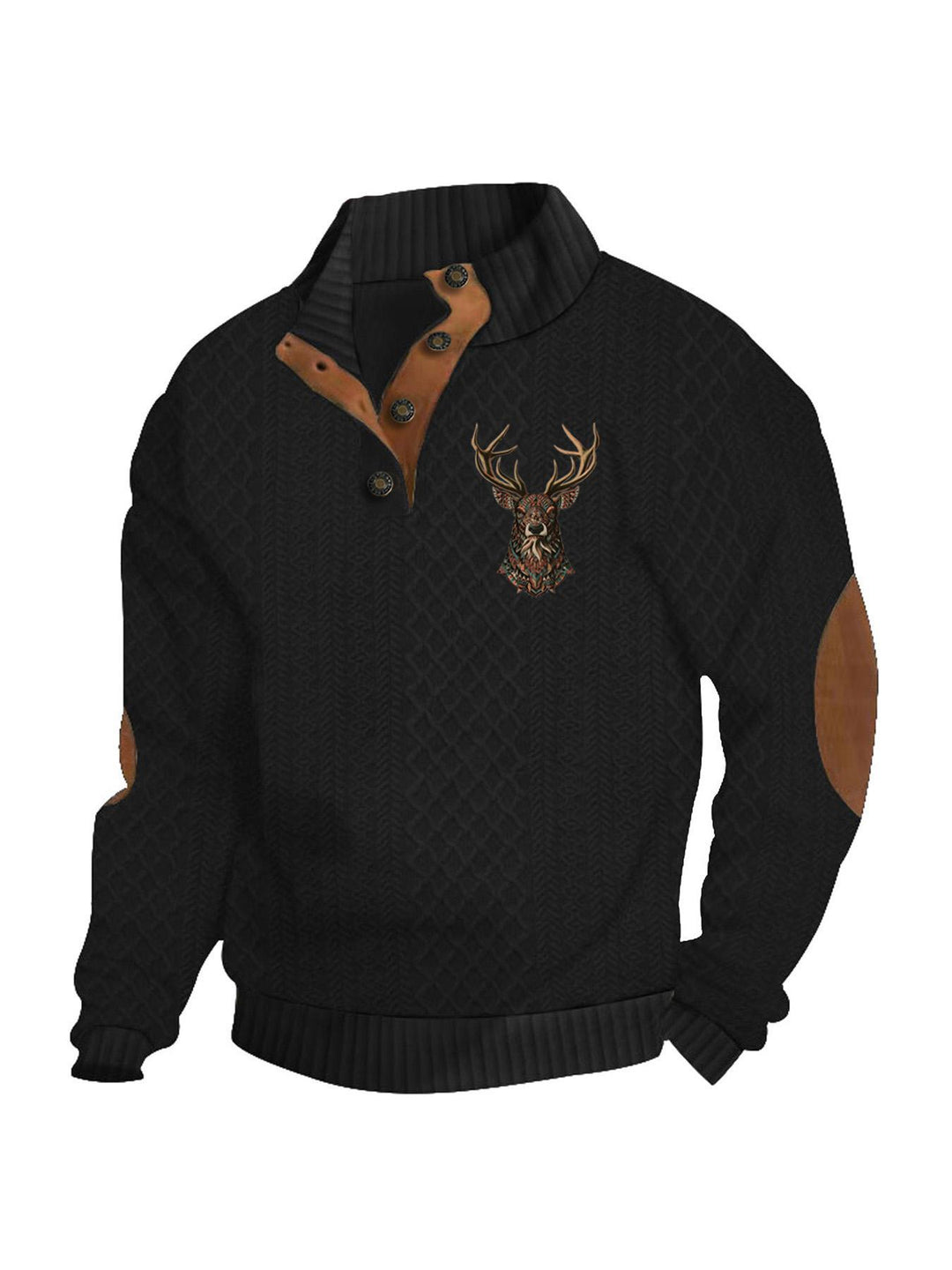 Herren nan Heritage-Strukturpullover mit Stehkragen Lederimitat-Besatz Ellenbogen-Patches und Halbknopfleiste EB