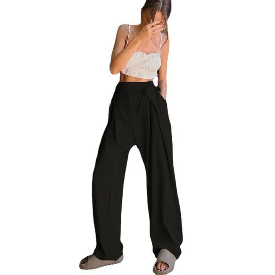 Damen Weit geschnittene High-Waist-Hose mit Bindeband und schickem Faltenwurf EB