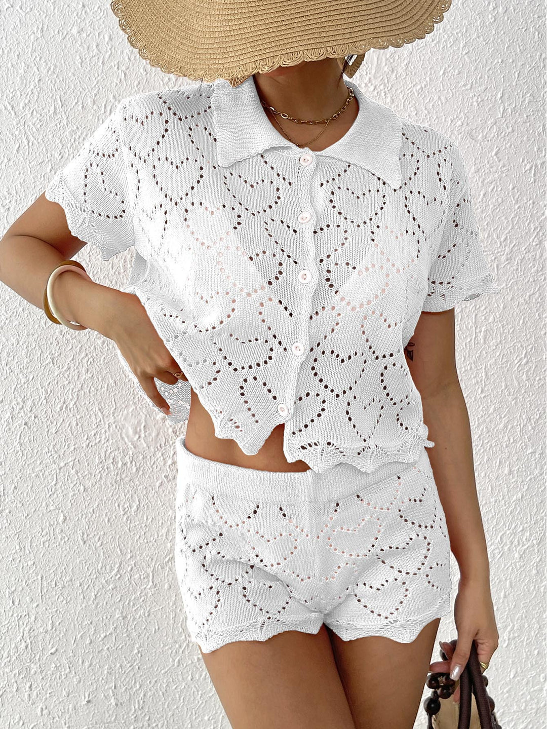 Damen luftiges Häkel-Set mit dekorativen Cut-Outs EB