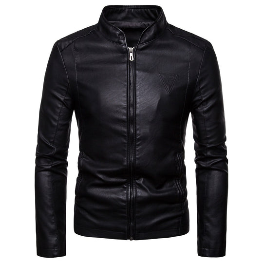 Herren nan schmal geschnittene Lammleder-Bikerjacke mit Stehkragen und tonalen Ziernähten EB