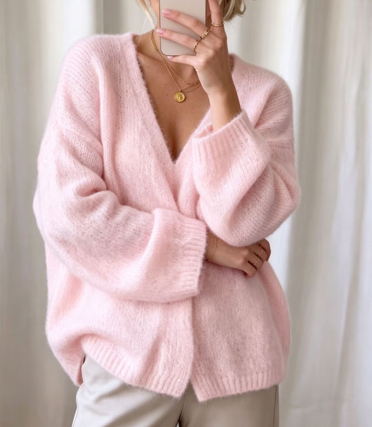 Damen Offener Fluffy-Feinstrick-Cardigan mit tiefem V‑Ausschnitt und legerer Oversize‑Silhouette EB