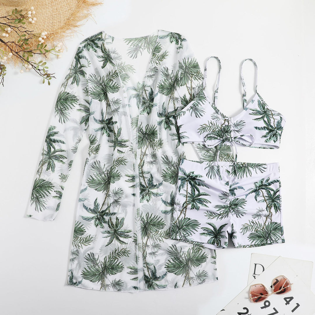 Damen Strandset mit floralem Kimono und Crop-Top EB