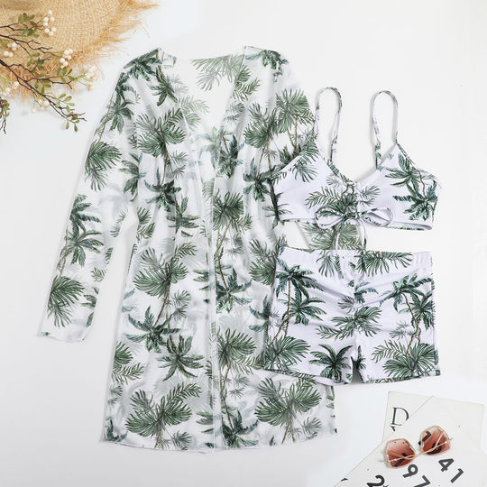 Damen Strandset mit floralem Kimono und Crop-Top EB