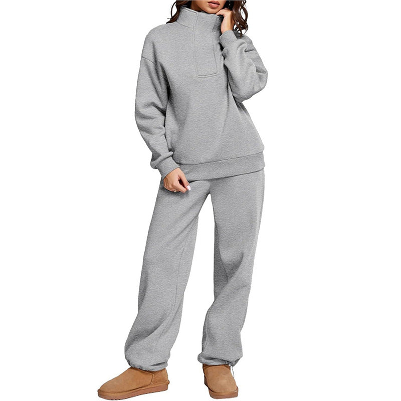 Damen Bequemes Freizeit-Set mit Stehkragen und weiten Hosen EB